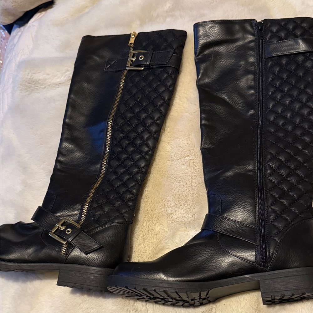 Penny Loves Kenny Black Quilted Over the Knee Boots
